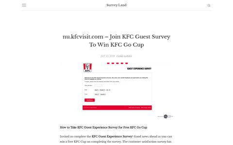 nu.kfcvisit.com - Join KFC Guest Survey To Win KFC Go Cup ...