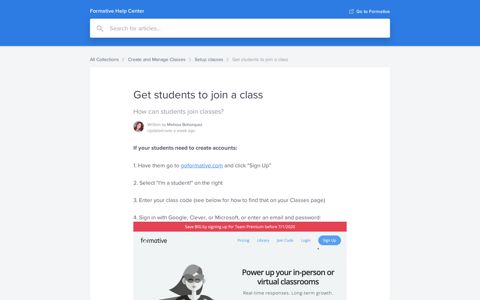 Get students to join a class | Formative Help Center