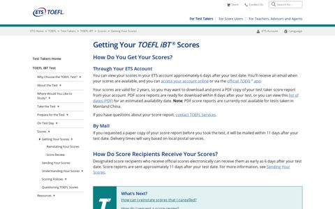 Getting Your TOEFL Scores (For Test Takers) - ETS
