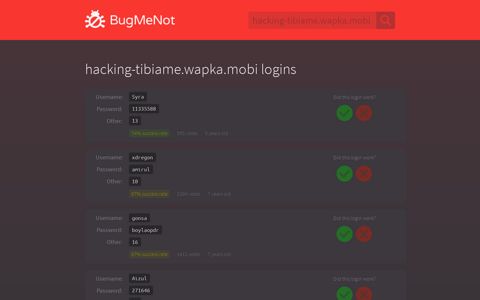 hacking-tibiame.wapka.mobi passwords - BugMeNot