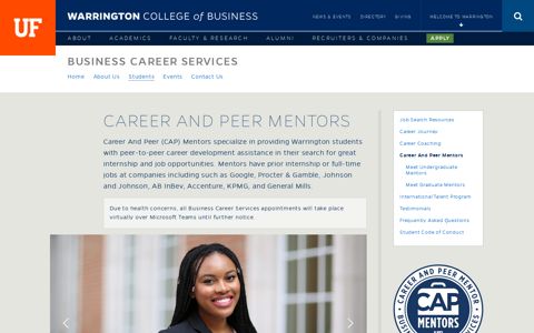 Career And Peer Mentors | Career Services | UF Warrington