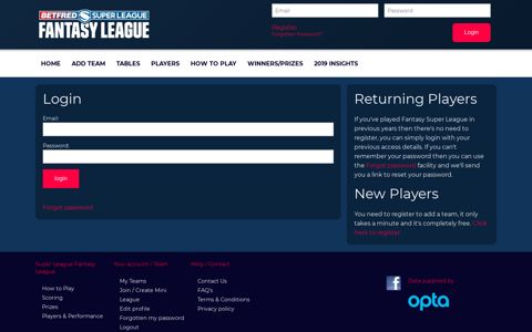Login - Super League Fantasy League