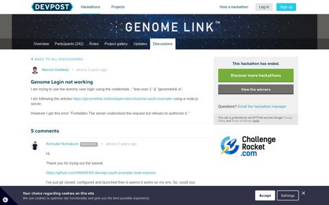 Genome Login not working - GENOME LINK Challenge