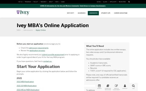 Ivey MBA Online Application