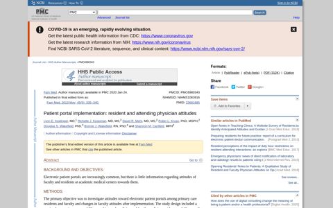 Patient portal implementation: resident and ... - NCBI - NIH