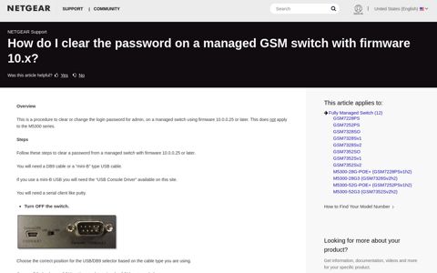 How do I clear the password on a managed GSM switch with ...