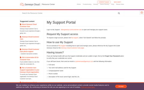 My Support Portal - Genesys Cloud Resource Center
