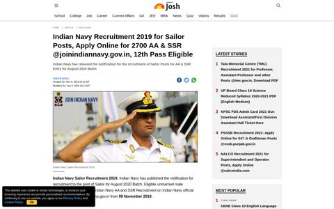 Indian Navy Recruitment 2019 for Sailor Posts, Apply Online ...