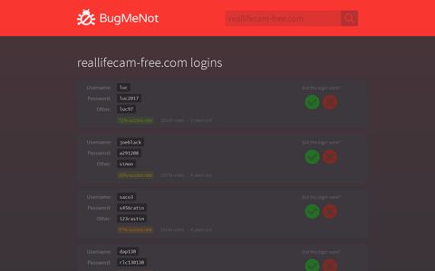 reallifecam-free.com logins - BugMeNot