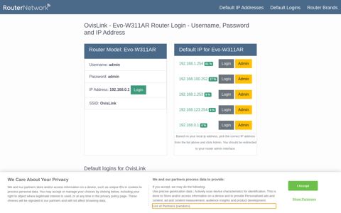 OvisLink - Evo-W311AR Default Login and Password