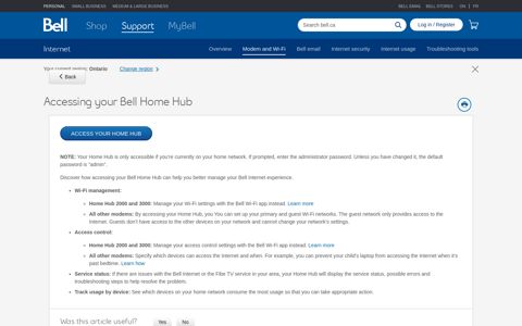 Accessing Bell Home Hub - Bell support - Bell Canada