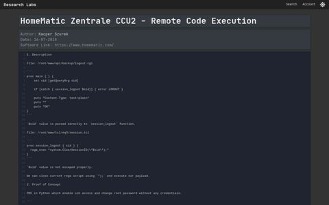 HomeMatic Zentrale CCU2 - Remote Code Execution ...