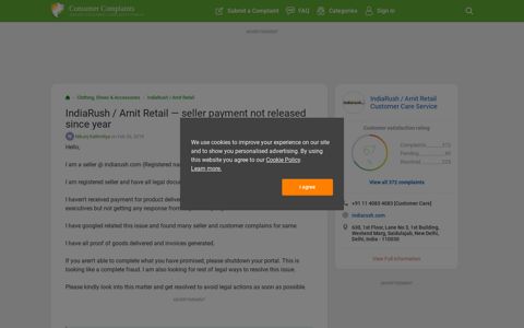 IndiaRush / Arnit Retail — seller payment not released since ...