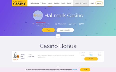 Hallmark Casino has a $1000 Sign Up Bonus