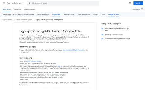 Sign up for Google Partners in Google Ads - Google Ads Help