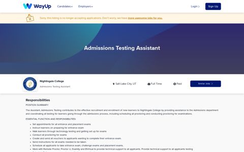 Nightingale College: Admissions Testing Assistant | WayUp