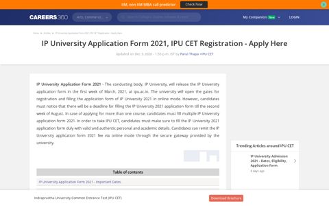 IP University Application Form 2021, IPU CET Registration ...