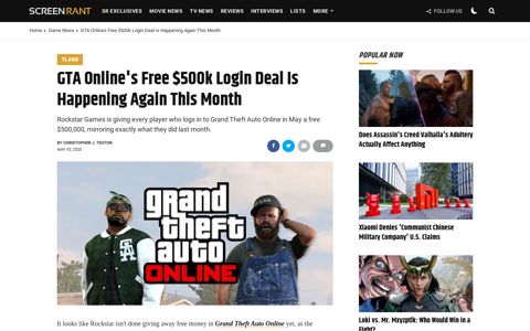 GTA Online's Free $500k Login Deal Is Happening Again This ...