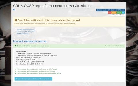 CRL & OCSP report for konnect.korowa.vic.edu.au
