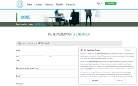 idiCORE Sign Up | Interactive Data - IDI data
