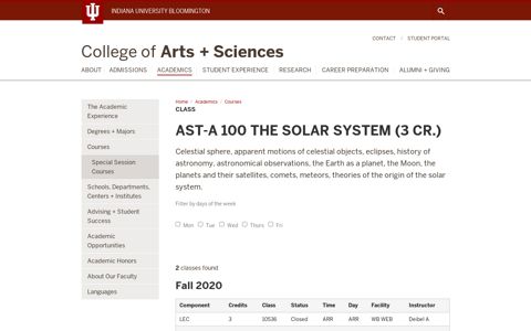 ast-a 100 the solar system (3 cr.) - College of Arts & Sciences