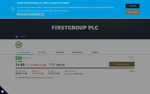 FIRSTGROUP PLC FGP Stock | London Stock Exchange