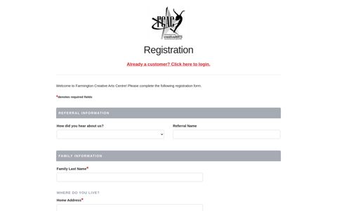 Farmington Creative Arts Centre Online Registration - Login