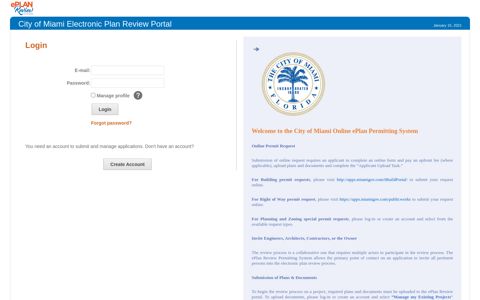 City of Miami Electronic Plan Review Portal - ProjectDox Login