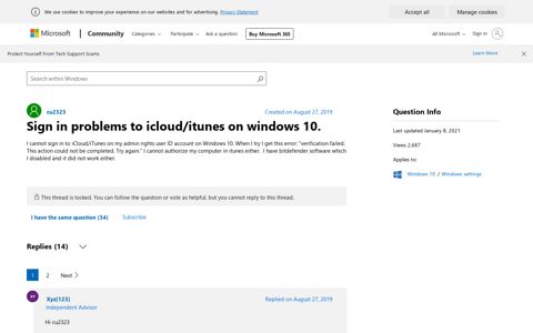 Sign in problems to icloud/itunes on windows 10. - Microsoft ...