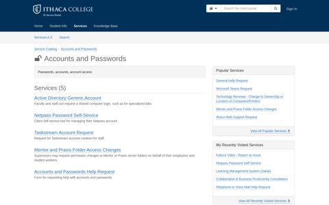 Service Catalog - Accounts and Passwords - TeamDynamix