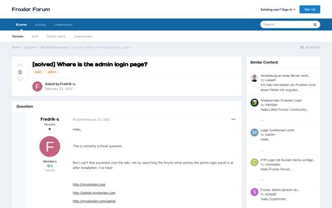 [solved] Where is the admin login page? - Froxlor Forum