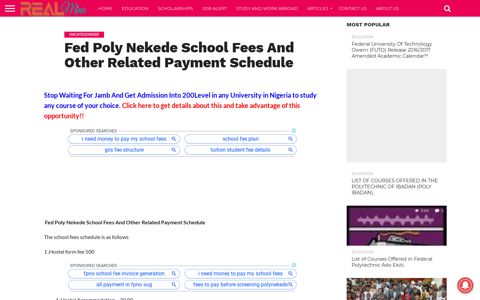 Fed Poly Nekede School Fees And Other Related Payment ...