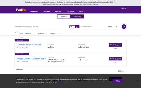 Job Search Page - FedEx Careers