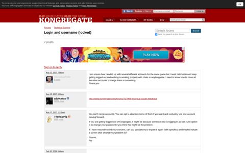 Login and username discussion on Kongregate