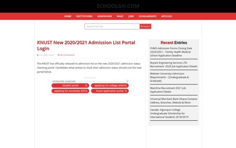 KNUST New 2020/2021 Admission List Portal Login ...