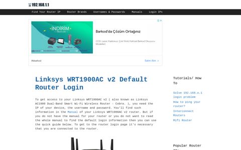 Linksys WRT1900AC v2 Default Router Login - 192.168.1.1