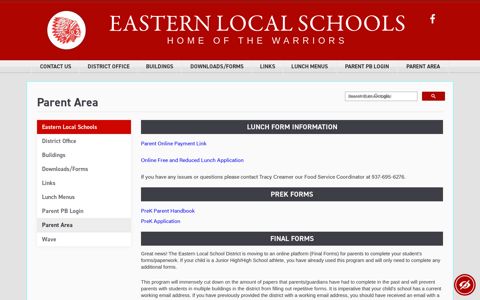 Parent Area - Eastern Local Schools