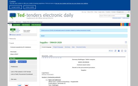 Supplies - 590418-2020 - TED Tenders Electronic Daily