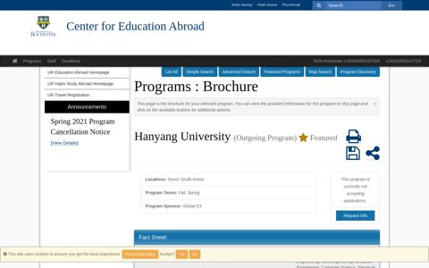 Hanyang University (Outgoing Program) Featured - Center for ...