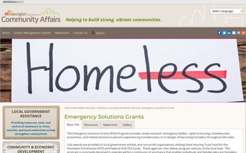 Emergency Solutions Grants | Georgia Department of ...