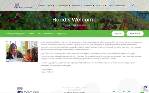 Head's Welcome – OMS Montessori