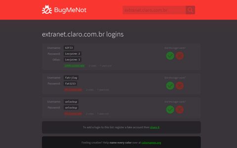 extranet.claro.com.br passwords - BugMeNot