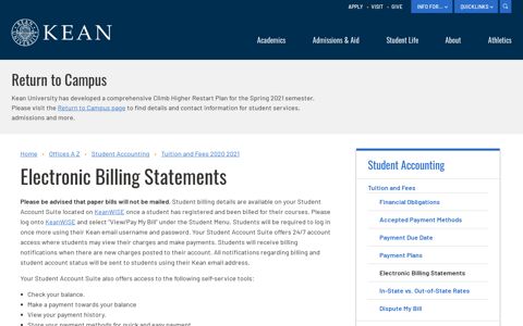 Electronic Billing Statements | Kean University
