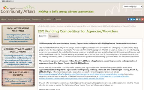 ESG Funding Competition for Agencies/Providers | Georgia ...