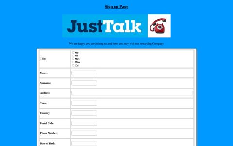 Just Talk Signup Page