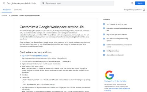 Customize a Google Workspace service URL - Google Support