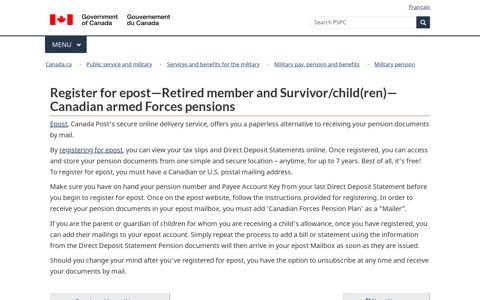 Register for epost – Retired member and Survivor/child(ren ...