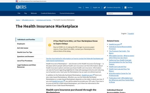 The Health Insurance Marketplace | Internal Revenue Service