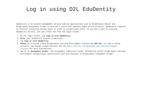 Log in using D2L EduDentity - FAQs for Instructors