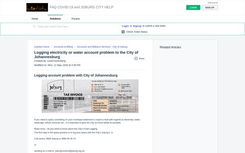 Logging electricity or water account problem City Joburg : FAQ ...